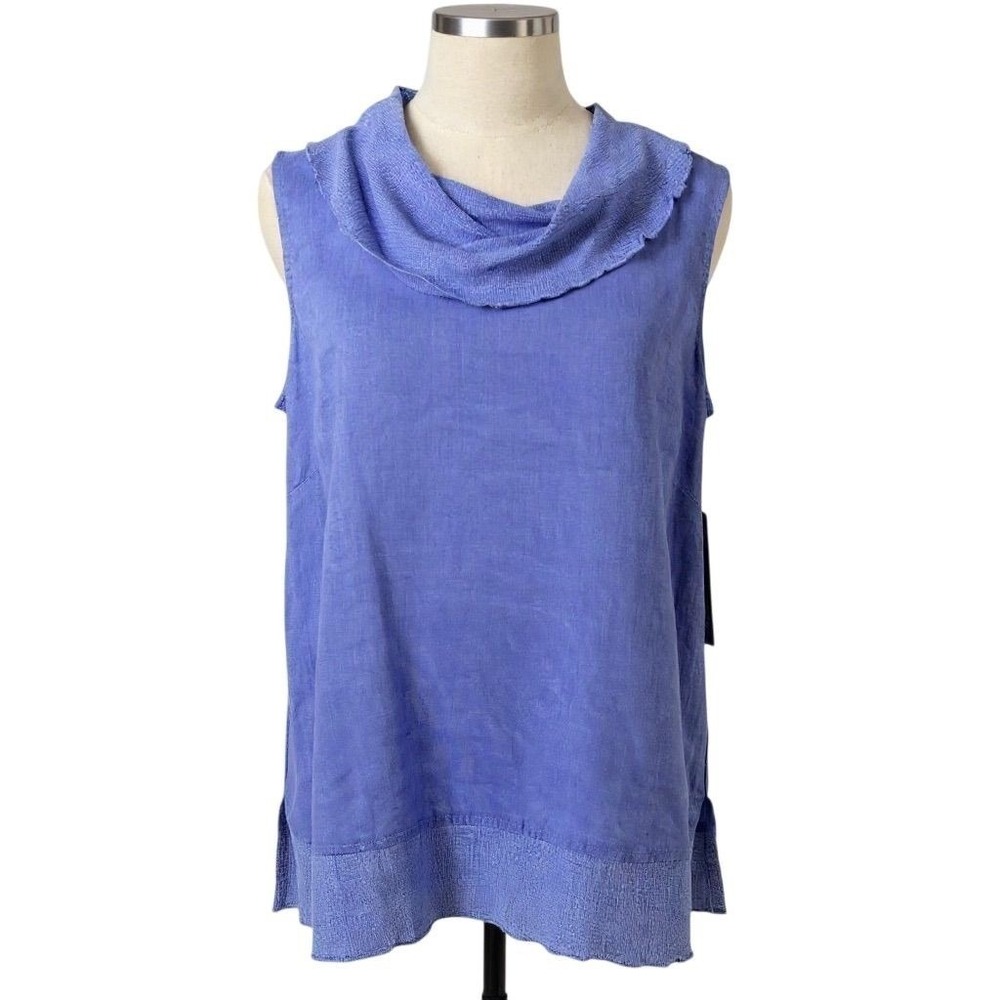 NEW Ali Miles Women's SMALL‎ Periwinkle Blue Linen Cowl Neck Sleeveless Top